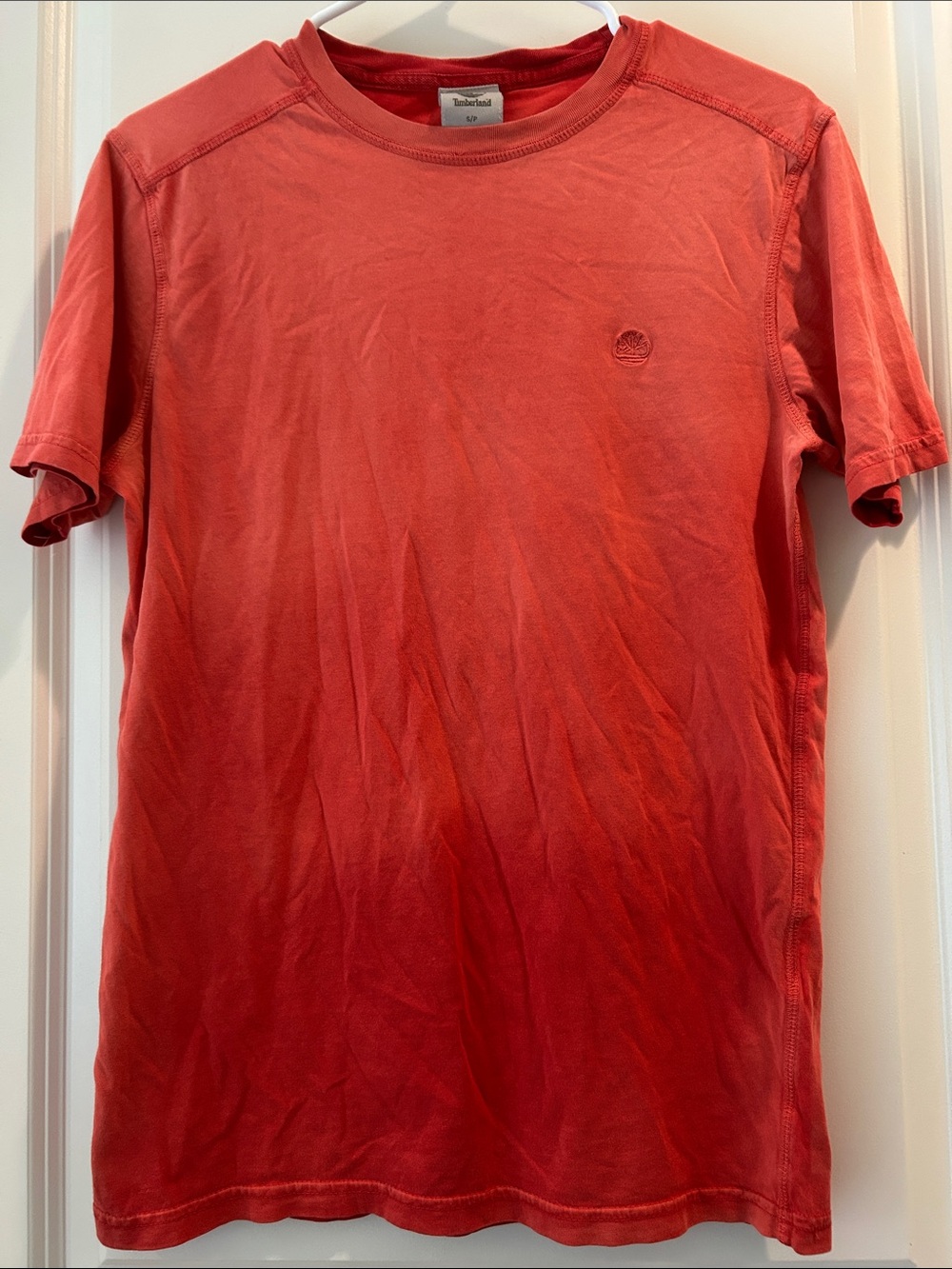 Timberland Men's Ombre Red embroidered front logo Crew Tee short sleeves size S